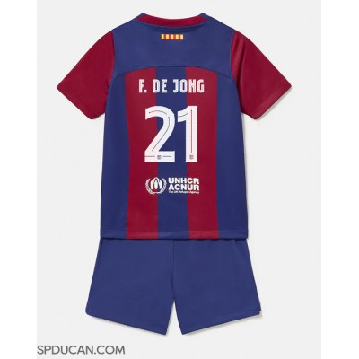 Dječji Nogometni Dres Barcelona Frenkie de Jong #21 Domaci 2023-24 Kratak Rukav (+ Kratke hlače)